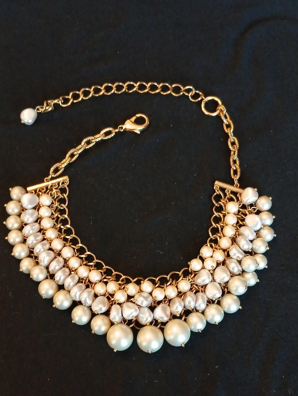 Gold  Tone Chain Pearl Statement Necklace - Unbranded